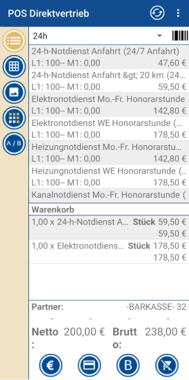 Artikel der Gruppe im Notdienst in einer Liste