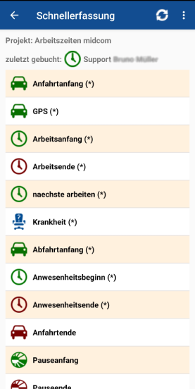 24h-Notdienste.App Stempeluhr Funktion für Tätigkeiten im Projekt